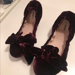 Miu Miu purple velvet flats with bow.